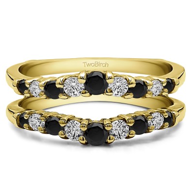 0.71 Ct. Black and White Stone Double Shared Prong Contoured Ring Guard in Yellow Gold