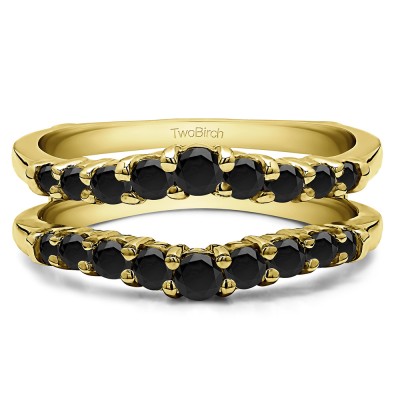 0.71 Ct. Black Stone Double Shared Prong Contoured Ring Guard in Yellow Gold