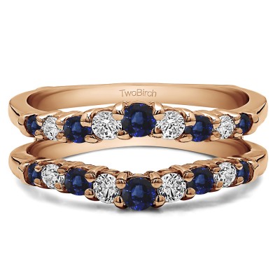 0.71 Ct. Sapphire and Diamond Double Shared Prong Contoured Ring Guard in Rose Gold