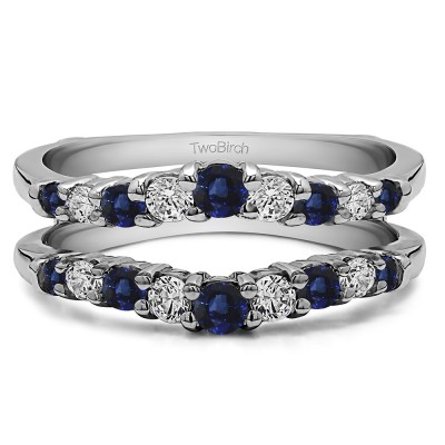 0.71 Ct. Sapphire and Diamond Double Shared Prong Contoured Ring Guard