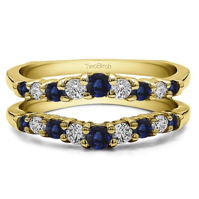 0.71 Ct. Sapphire and Diamond Double Shared Prong Contoured Ring Guard in Yellow Gold