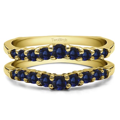 0.71 Ct. Sapphire Double Shared Prong Contoured Ring Guard in Yellow Gold