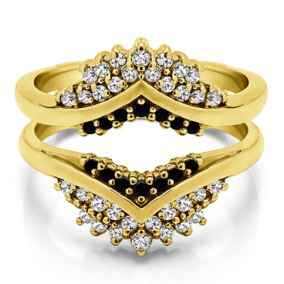 0.52 Ct. Black and White Stone Triple Row Prong Set Anniversary Ring Guard in Yellow Gold