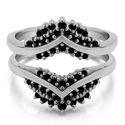 0.52 Ct. Black Stone Triple Row Prong Set Anniversary Ring Guard