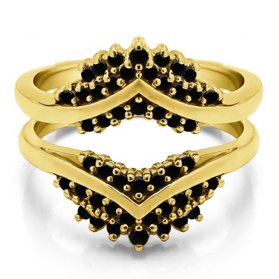 0.52 Ct. Black Stone Triple Row Prong Set Anniversary Ring Guard in Yellow Gold