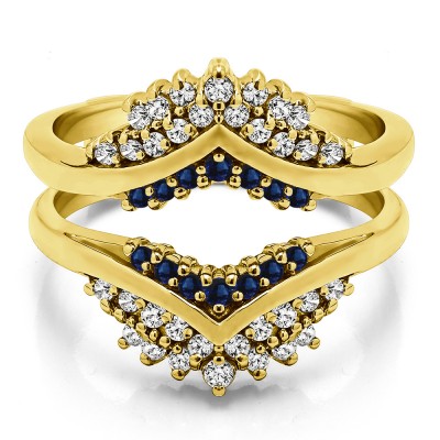 0.52 Ct. Sapphire and Diamond Triple Row Prong Set Anniversary Ring Guard in Yellow Gold