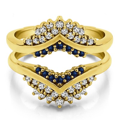 0.52 Ct. Sapphire and Diamond Triple Row Prong Set Anniversary Ring Guard in Yellow Gold