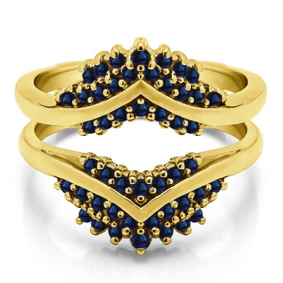 0.52 Ct. Sapphire Triple Row Prong Set Anniversary Ring Guard in Yellow Gold