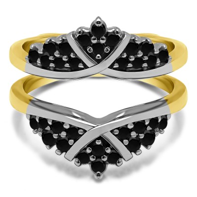 0.52 Ct. X Bypass Triple Row Anniversary Ring Guard in Two Tone Gold