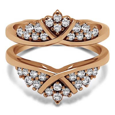 0.52 Ct. X Bypass Triple Row Anniversary Ring Guard in Rose Gold