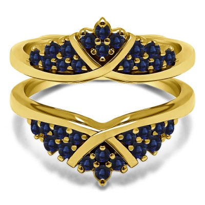 0.52 Ct. Sapphire X Bypass Triple Row Anniversary Ring Guard in Yellow Gold