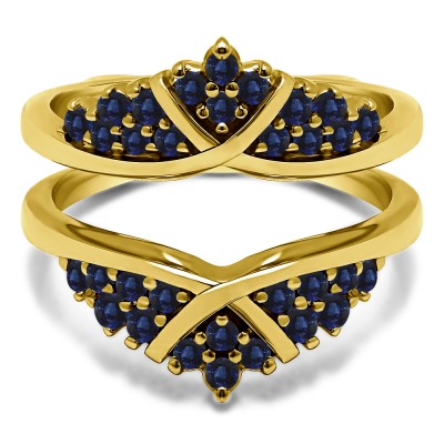 0.52 Ct. Sapphire X Bypass Triple Row Anniversary Ring Guard in Yellow Gold