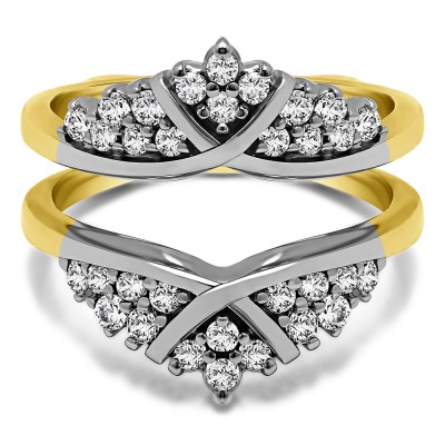 0.52 Ct. X Bypass Triple Row Anniversary Ring Guard in Two Tone Gold