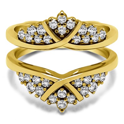 0.52 Ct. X Bypass Triple Row Anniversary Ring Guard in Yellow Gold