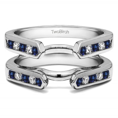 0.24 Ct. Sapphire and Diamond Princess Cut Channel Cathedral Ring Guard