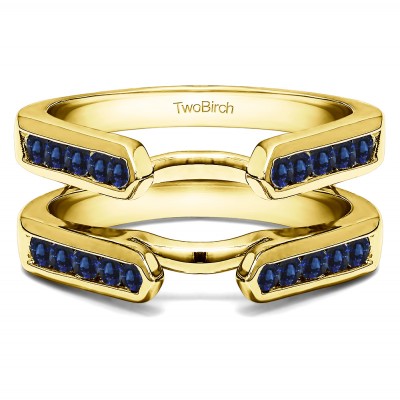 0.24 Ct. Sapphire Princess Cut Channel Cathedral Ring Guard in Yellow Gold