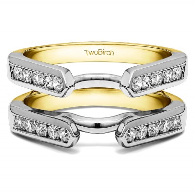 0.7 Ct. Princess Cut Channel Cathedral Ring Guard in Two Tone Gold