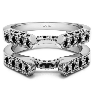 0.55 Ct. Black and White Stone Millgrained Round Cathedral Ring Guard