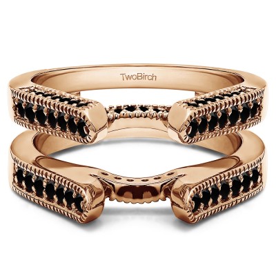 0.55 Ct. Black Stone Millgrained Round Cathedral Ring Guard in Rose Gold