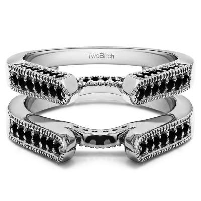 0.55 Ct. Black Stone Millgrained Round Cathedral Ring Guard