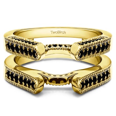 0.55 Ct. Black Stone Millgrained Round Cathedral Ring Guard in Yellow Gold