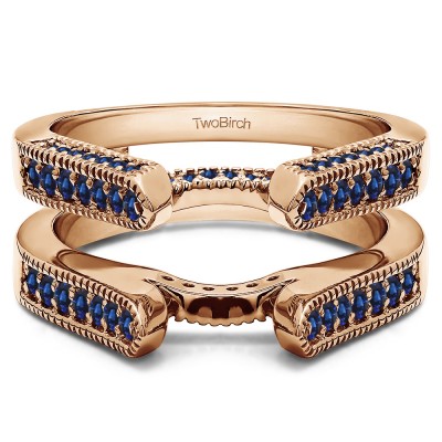 0.55 Ct. Sapphire Millgrained Round Cathedral Ring Guard in Rose Gold