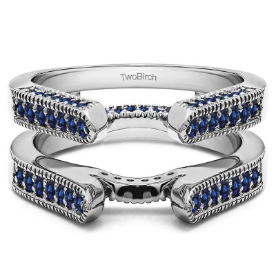 0.55 Ct. Sapphire Millgrained Round Cathedral Ring Guard