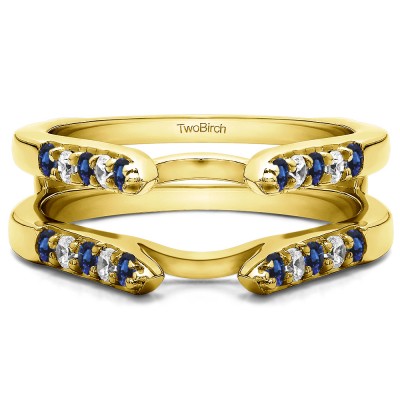 0.3 Ct. Sapphire and Diamond Cathedral Round Shared Prong Ring Guard in Yellow Gold