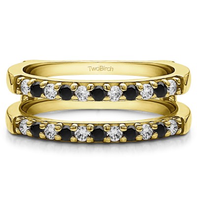 0.51 Ct. Black and White Stone Double Shared Prong Straight Ring Guard in Yellow Gold