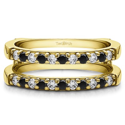 0.51 Ct. Black and White Stone Double Shared Prong Straight Ring Guard in Yellow Gold