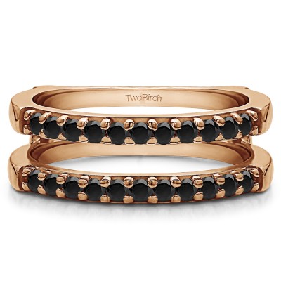 0.51 Ct. Black Stone Double Shared Prong Straight Ring Guard in Rose Gold