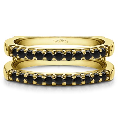 0.51 Ct. Black Stone Double Shared Prong Straight Ring Guard in Yellow Gold