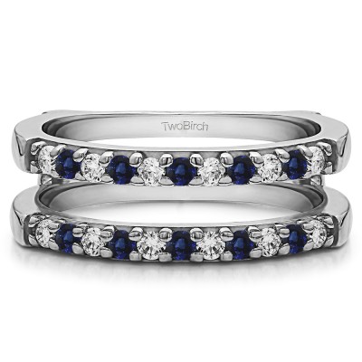 0.51 Ct. Sapphire and Diamond Double Shared Prong Straight Ring Guard