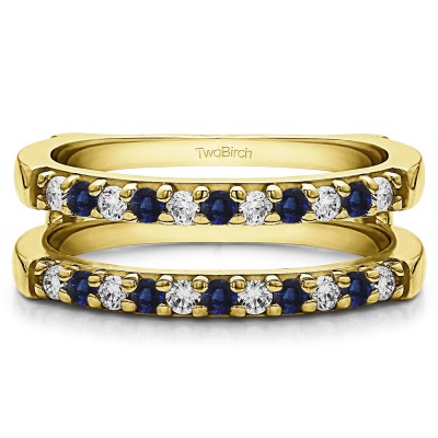 0.51 Ct. Sapphire and Diamond Double Shared Prong Straight Ring Guard in Yellow Gold