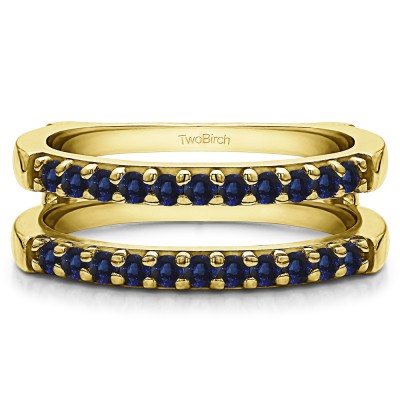 0.51 Ct. Sapphire Double Shared Prong Straight Ring Guard in Yellow Gold