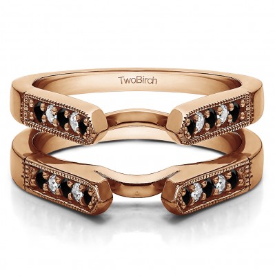 0.4 Ct. Black and White Stone Millgrained Edge Cathedral Ring Guard in Rose Gold