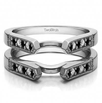 0.4 Ct. Black and White Stone Millgrained Edge Cathedral Ring Guard