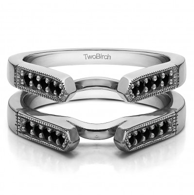 0.4 Ct. Black Stone Millgrained Edge Cathedral Ring Guard