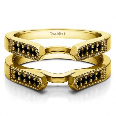 0.4 Ct. Black Stone Millgrained Edge Cathedral Ring Guard in Yellow Gold