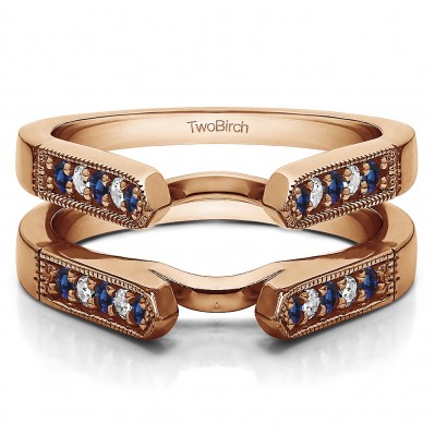 0.4 Ct. Sapphire and Diamond Millgrained Edge Cathedral Ring Guard in Rose Gold