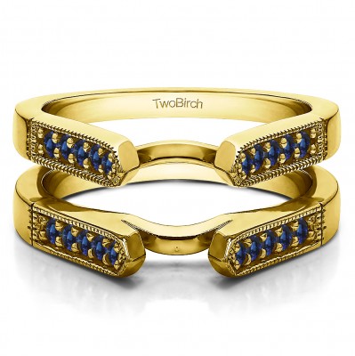 0.4 Ct. Sapphire Millgrained Edge Cathedral Ring Guard in Yellow Gold