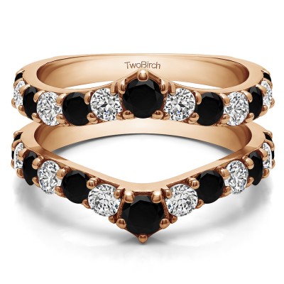 0.74 Ct. Black and White Stone Graduated Shared Prong Contour Ring Guard in Rose Gold