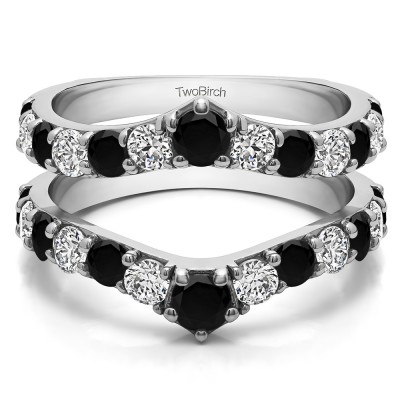 0.74 Ct. Black and White Stone Graduated Shared Prong Contour Ring Guard