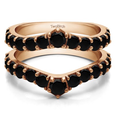0.74 Ct. Black Stone Graduated Shared Prong Contour Ring Guard in Rose Gold