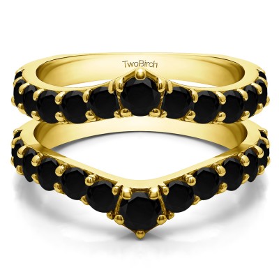 0.74 Ct. Black Stone Graduated Shared Prong Contour Ring Guard in Yellow Gold