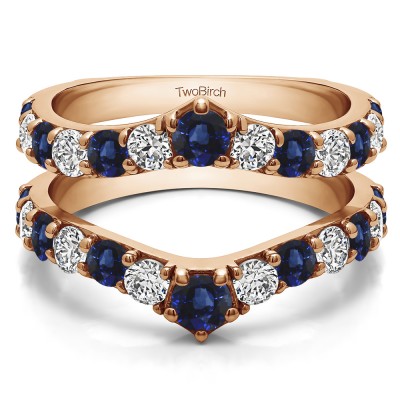 0.74 Ct. Sapphire and Diamond Graduated Shared Prong Contour Ring Guard in Rose Gold
