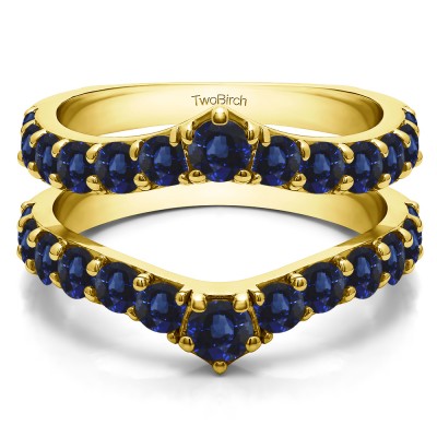 0.74 Ct. Sapphire Graduated Shared Prong Contour Ring Guard in Yellow Gold