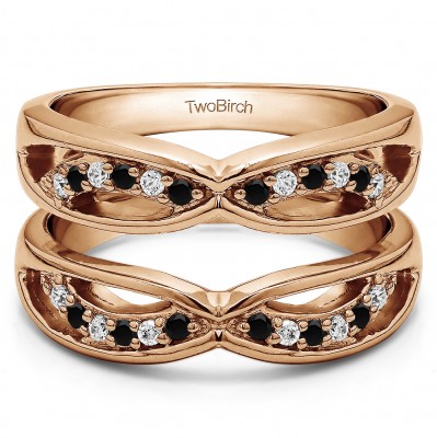 0.24 Ct. Black and White Stone Criss Cross Anniversary Jacket Ring Guard  in Rose Gold
