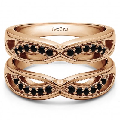 0.24 Ct. Black Stone Criss Cross Anniversary Jacket Ring Guard  in Rose Gold