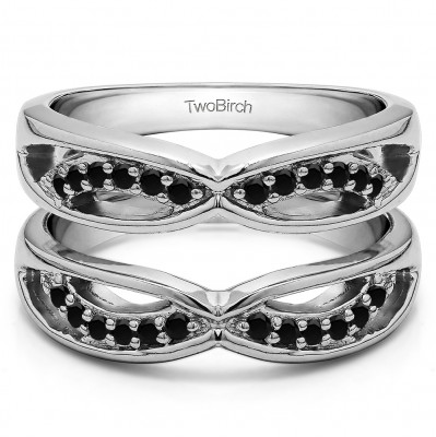 0.24 Ct. Black Stone Criss Cross Anniversary Jacket Ring Guard
